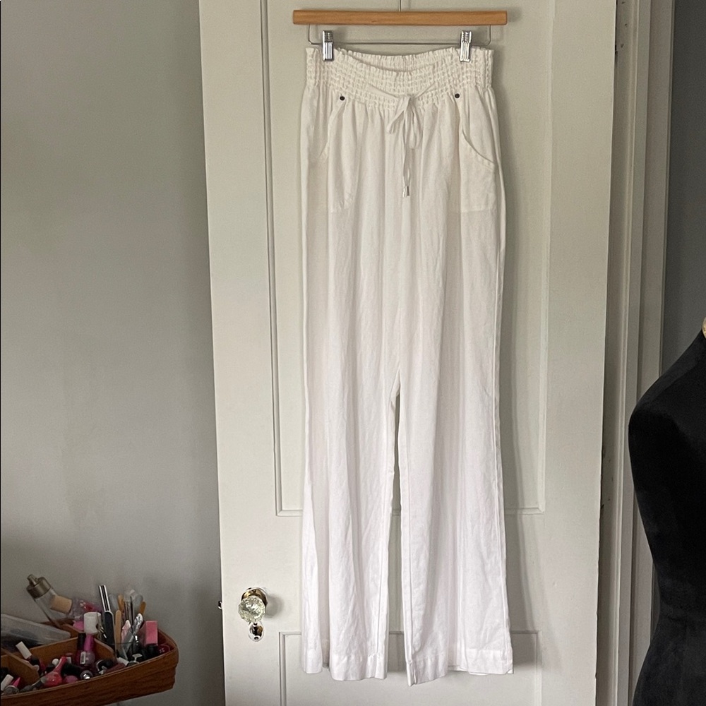 Ci Sono XL,white,Textured Pants, high rise,pocketed, wide leg. Linen blend. NWOT
